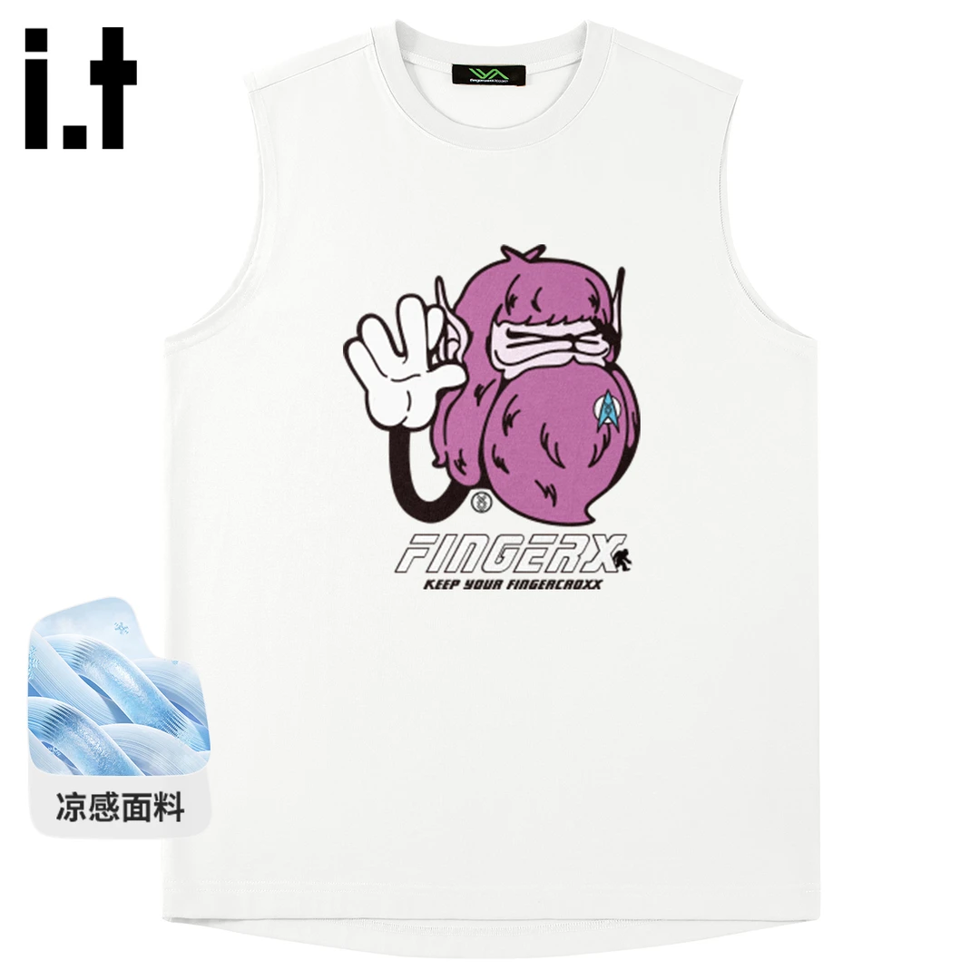 it FINGERCROXX潮牌凉感背心男夏季薄款情侣砍袖宽松百搭无袖t恤