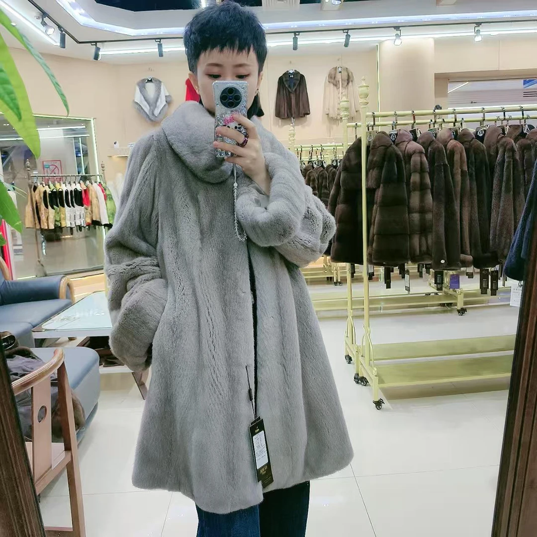 新款进口水貂大衣女中长款银兰机开母貂在逃公主衣长 90