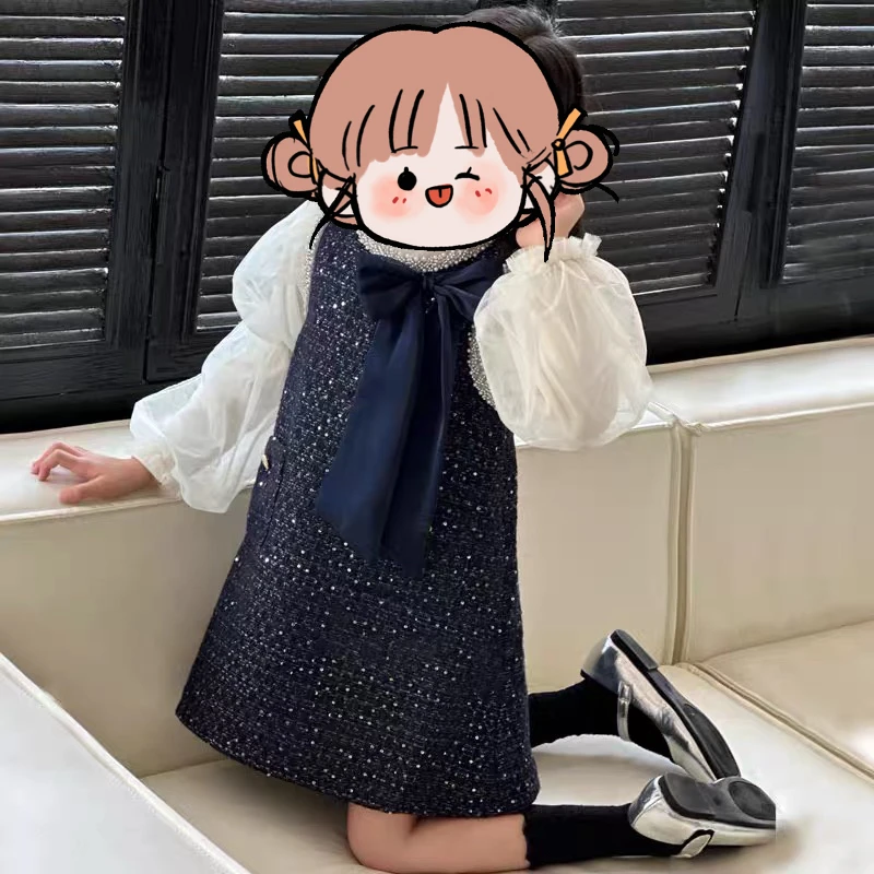 【现货】女童小香风2025新款春装千金感连衣裙高级感重工亮片裙子