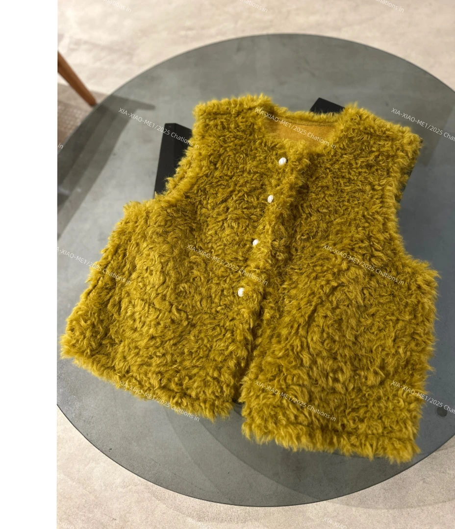 XIAOMEI ｜两面穿设计姜黄皮毛一体马甲外套-5527