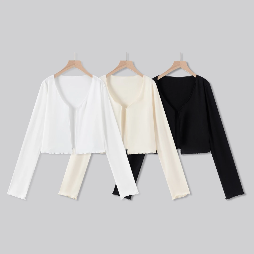 【开衫披肩】夏季螺纹薄款外搭罩衫显瘦长袖防晒衫百搭披肩空调衫