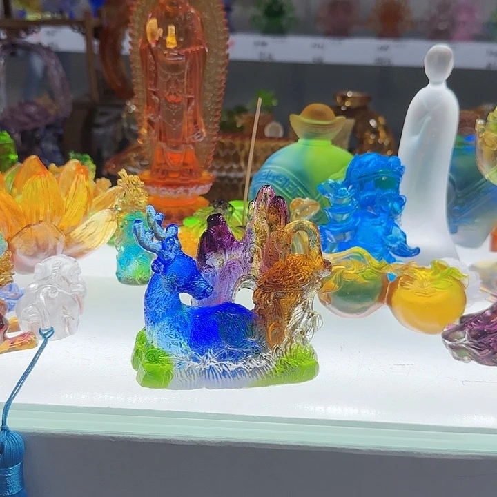 手工艺品琉璃鹿鹤同春
