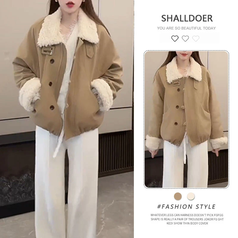 2025新款毛绒时尚气质百搭棉服女高级感复古洋气夹棉外套