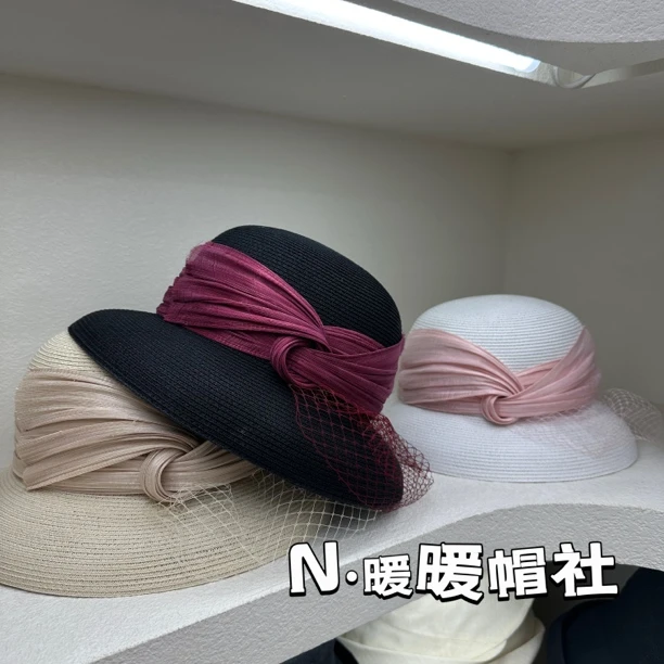 2025帽子女新款夏天赫本风网纱草帽英伦优雅遮阳帽休闲出游渔夫帽