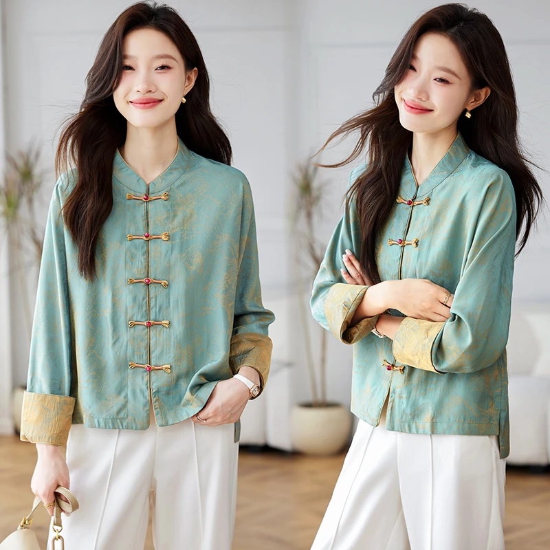 新中式国风提花短外套女2025年春季新款复古盘扣改良唐装薄款上衣