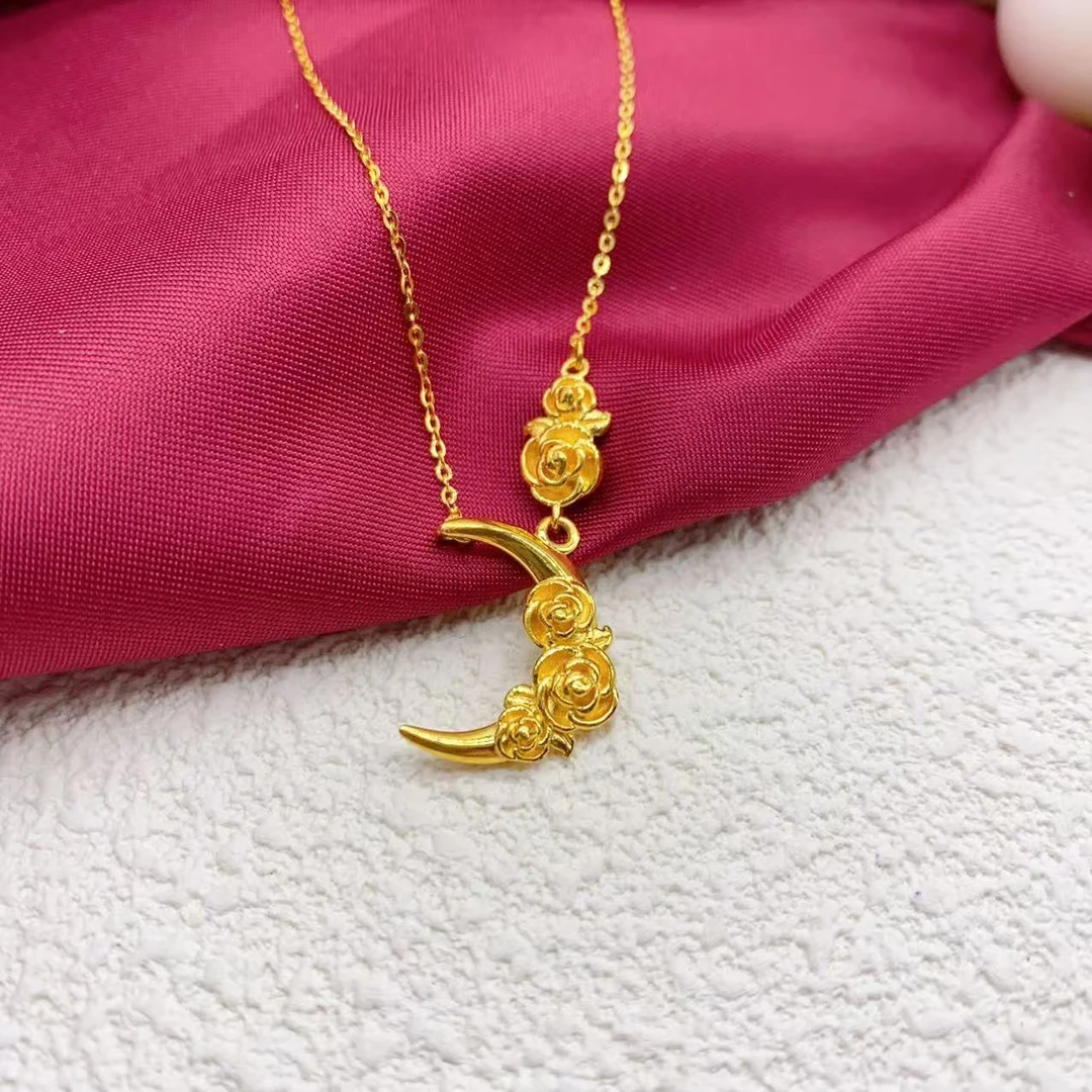 【木韵阁】足金999 5G黄金月牙花朵套链金项链精致大气 4.9