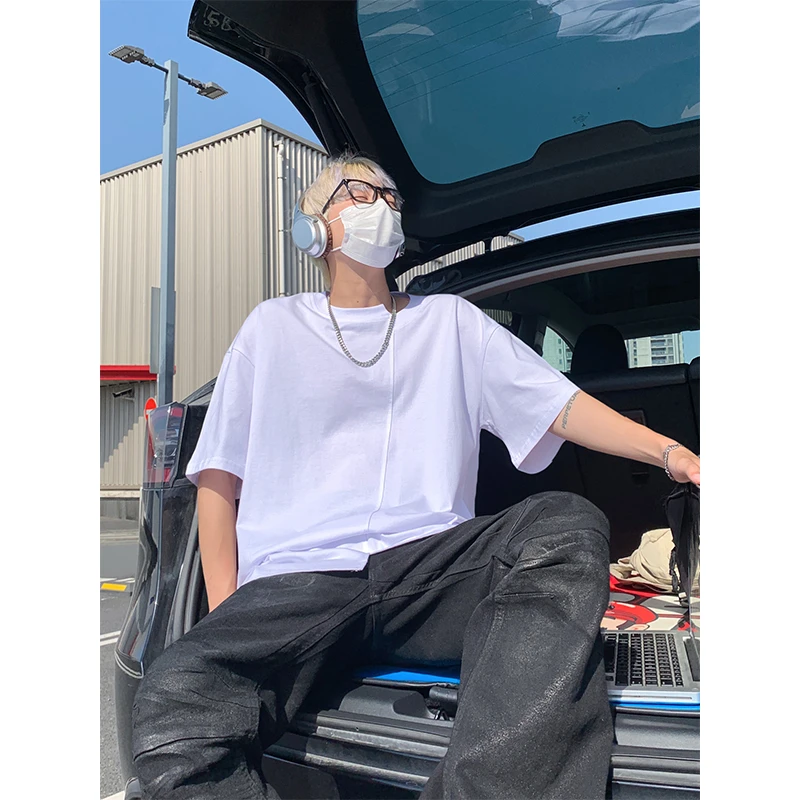 美式高街cleanfit不规则拼接解构潮牌短袖T恤男夏季宽松休闲半袖