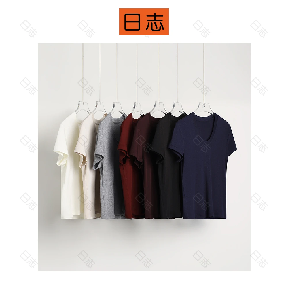 PIPO夏季凉感柔软显瘦U领短袖T恤DD52T425