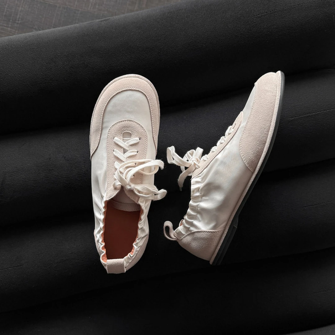 高级绸缎极简系带平底德训鞋女2026早春新款芭蕾风透气运动休闲鞋