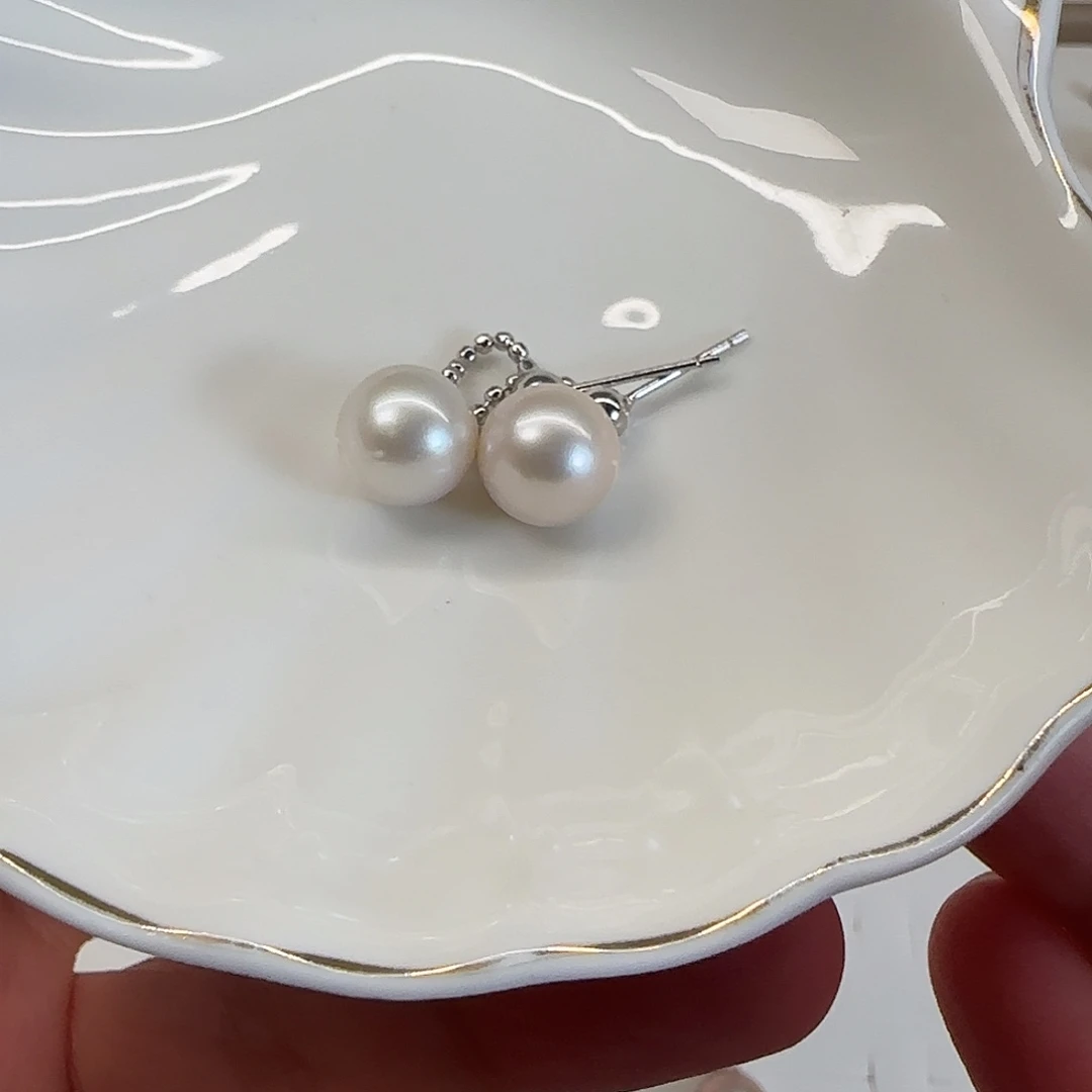 淡水珍珠耳饰银S925镶嵌枣*
