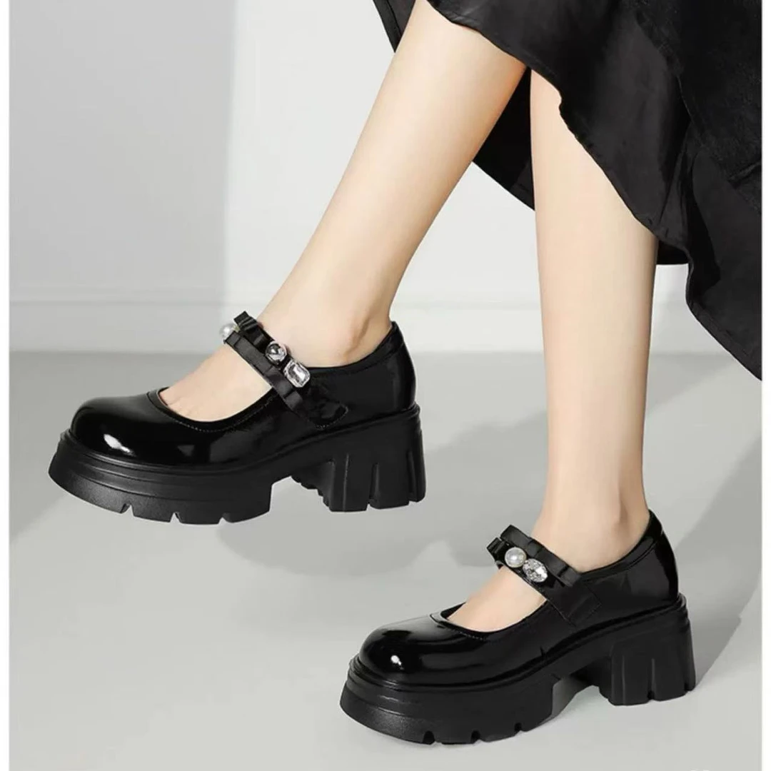 C5646 黑色  时尚玛丽珍新款2025轻便厚底女浅口单鞋配裙子