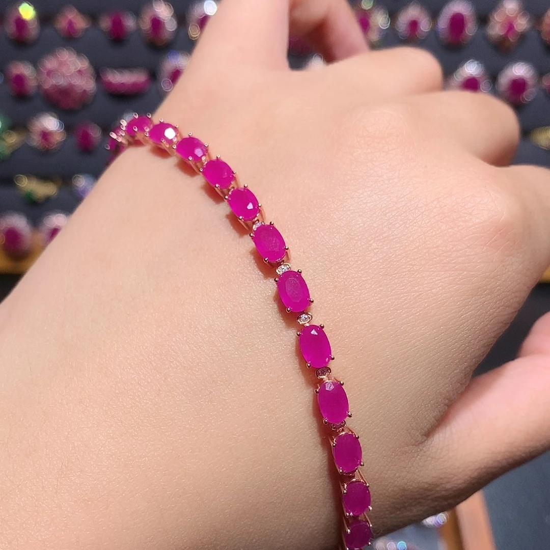 红宝石银S925镶嵌手链