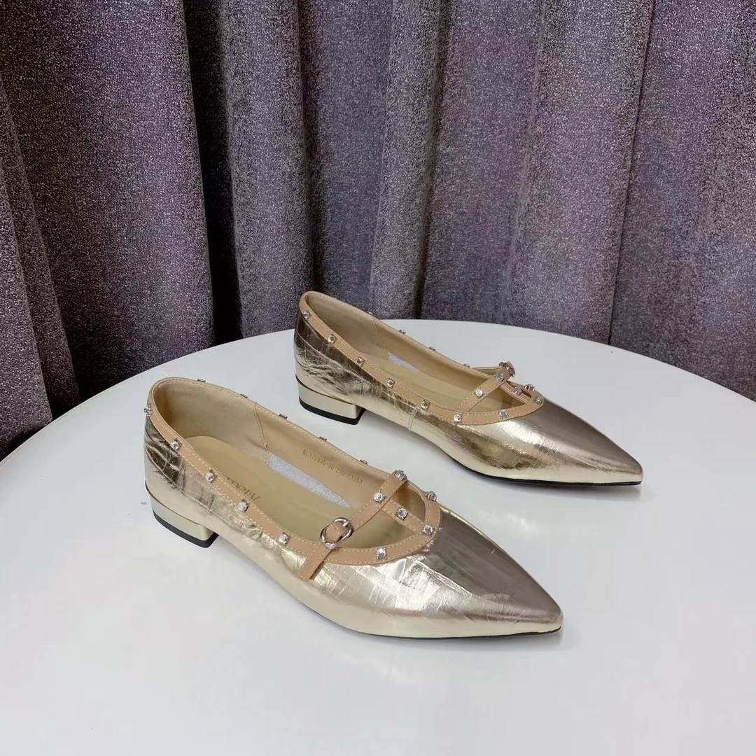 C6922 金色  时尚尖头舒适低跟平底2025新款浅口单鞋