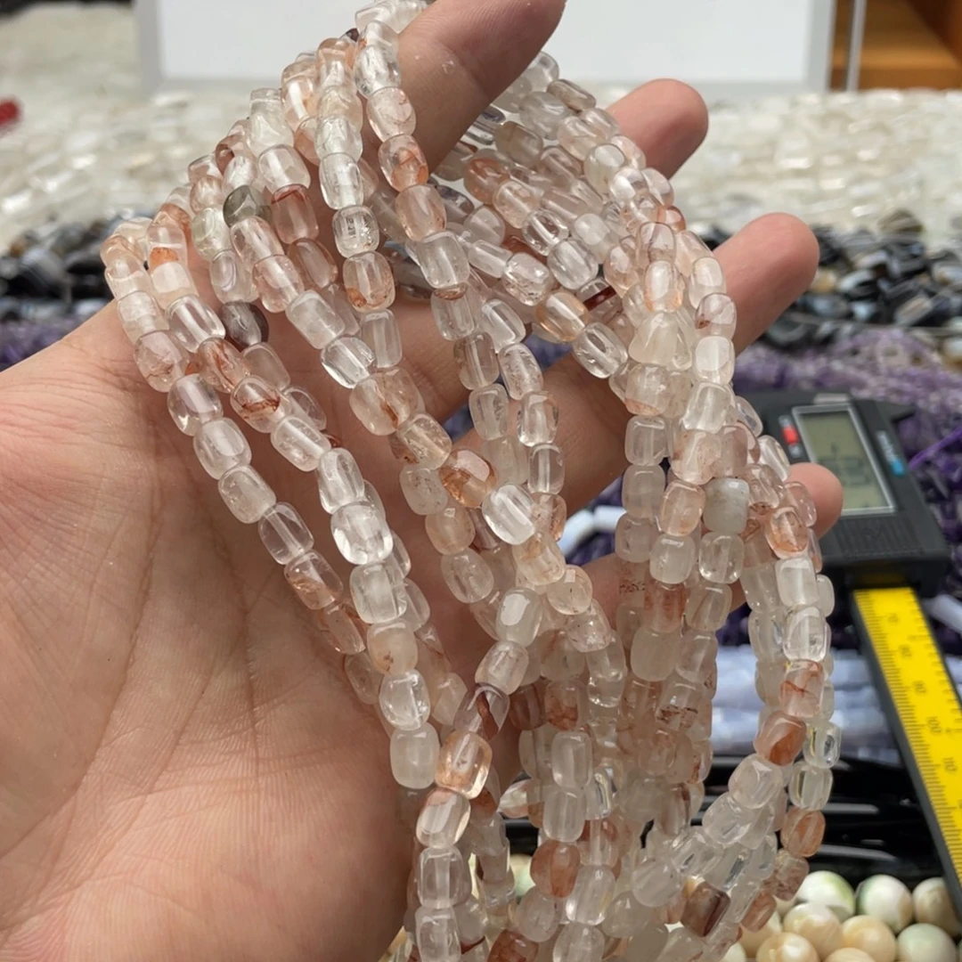 玛瑙/玉髓合金珠宝半成品一条装卡5+mm红胶花方糖