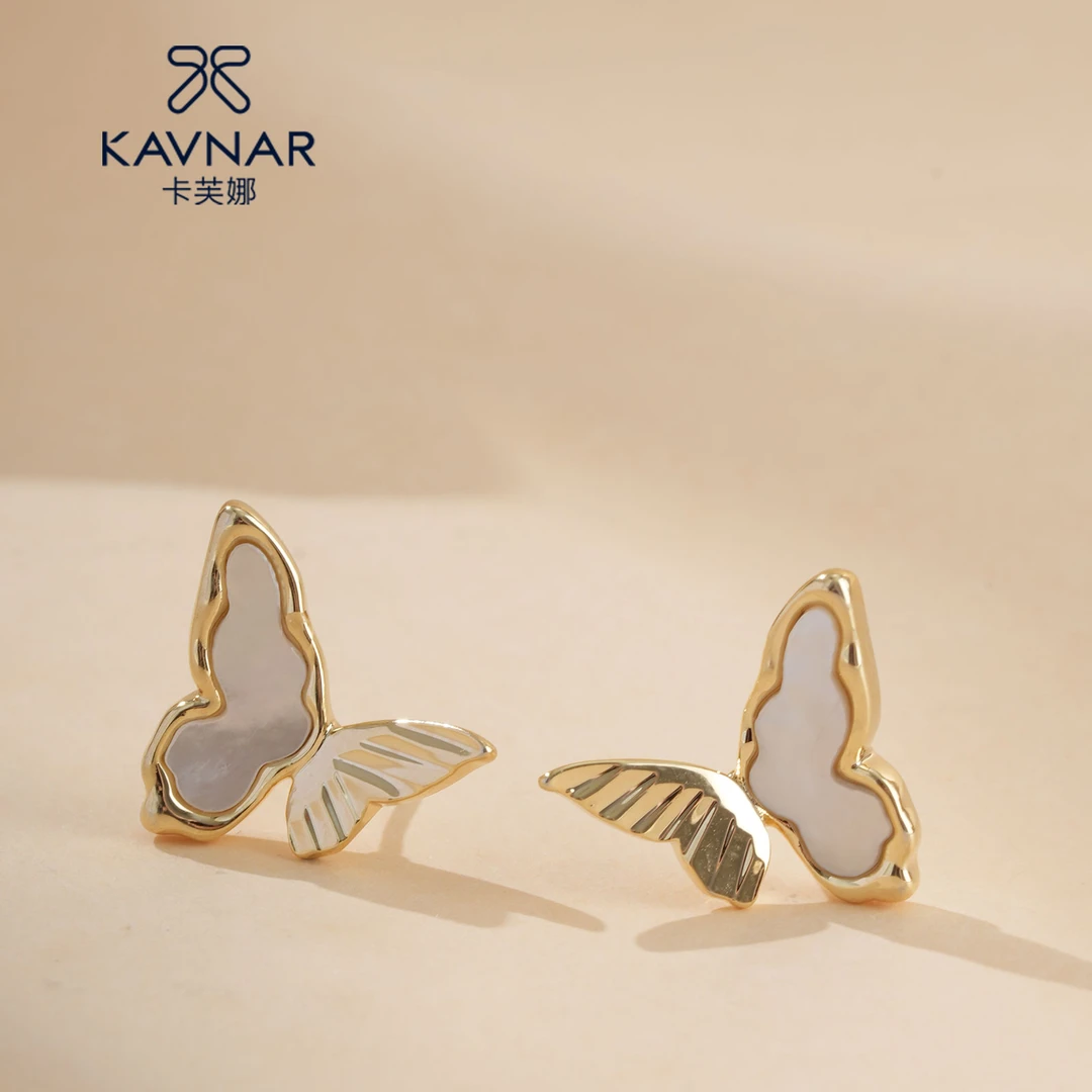 合金贝壳耳饰 羽贝翩然耳钉蝴蝶不对称设计轻奢高级感女款耳饰