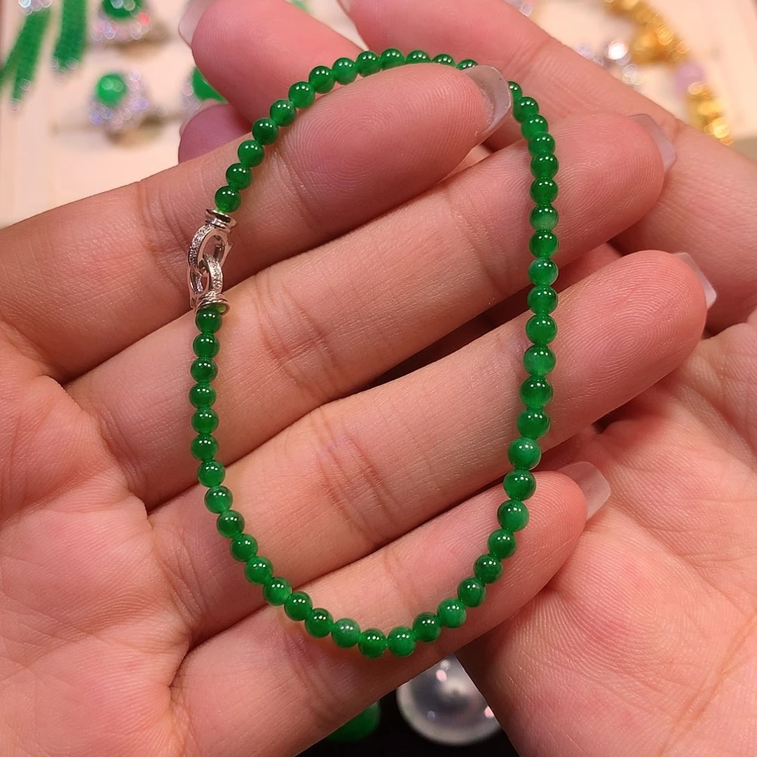 18K金镶嵌手链翡翠缅甸翡翠手链18k镶嵌