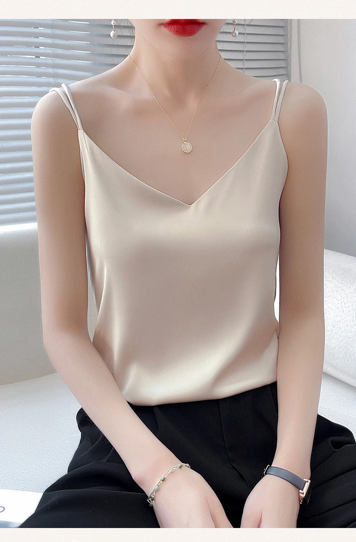 D23双肩带缎面美背吊带背心女士内搭上衣夏季性感打底