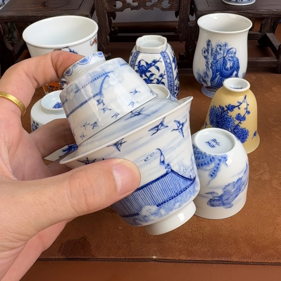 瓷片蓝**玉景德镇瓷器手工手绘