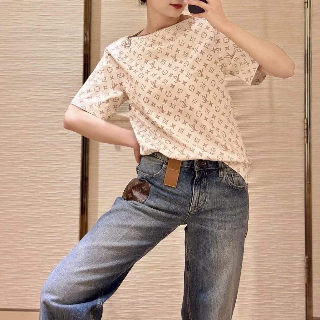 99新 LouisVuitton/路易威登 tem331/领口拉链圆领短袖 l码 棉