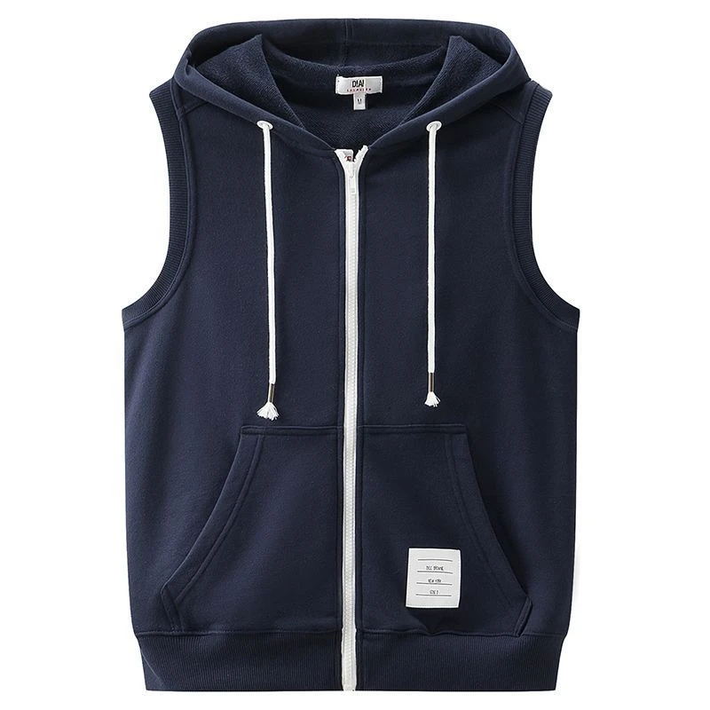 港风ins纯色开衫连帽马甲男秋装加肥大码潮胖人宽松运动背心外套