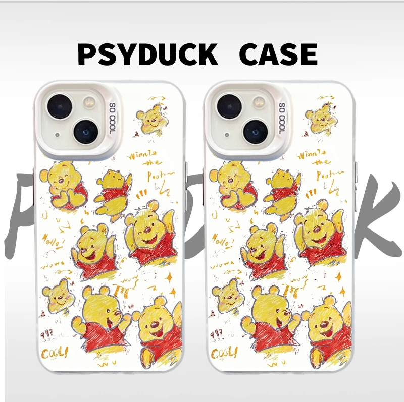 适用苹果华为一加小米全包维尼镂空彩银白底卡通动漫防摔手机壳