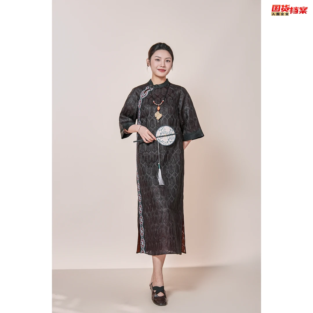 【万象有衣】六合朱雀八经绞织花萝-原创设计师款香云纱连衣裙-7870