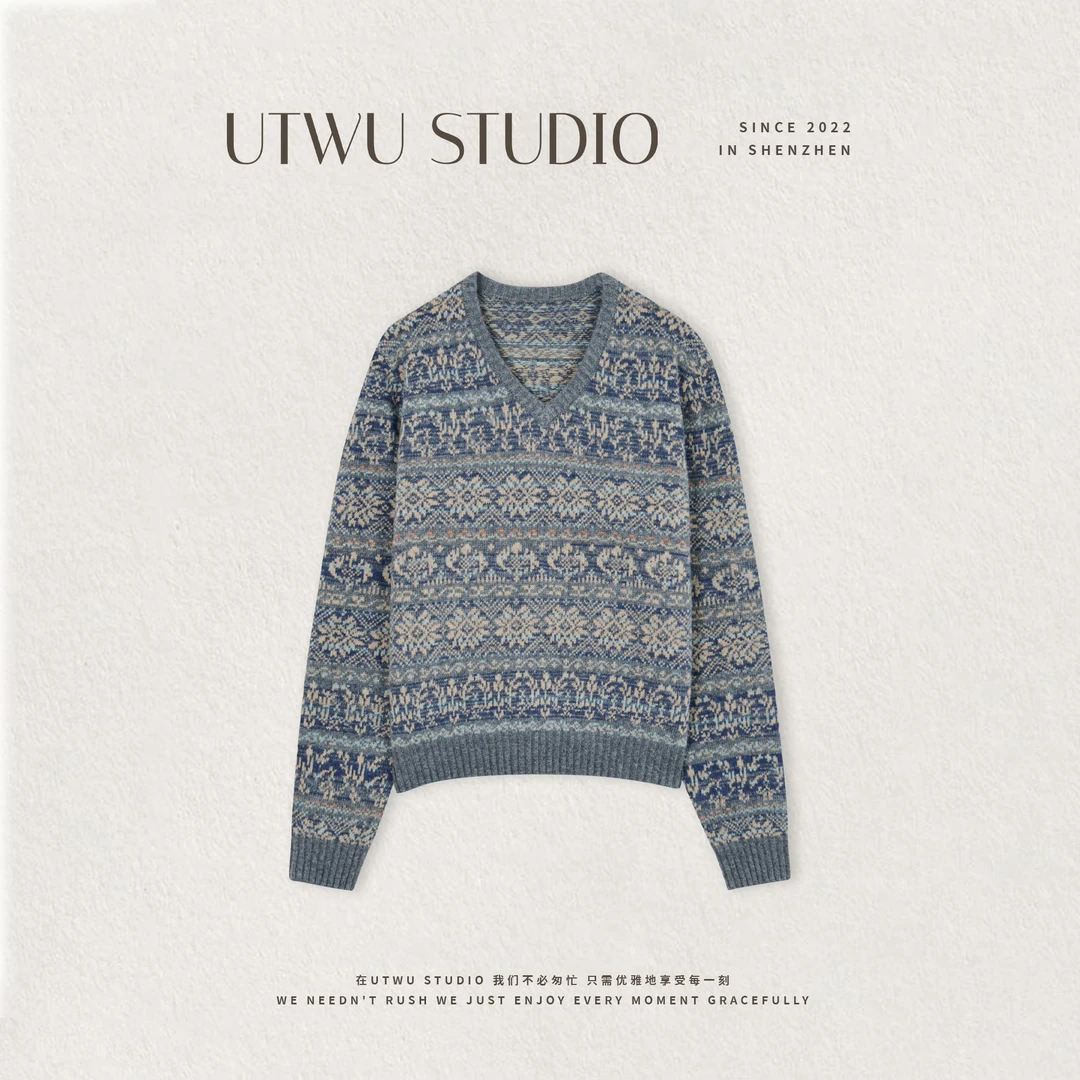 UTWU小敏「费尔岛风情」1oo羊毛复古小众提花针织套头毛衣UTAZ1046