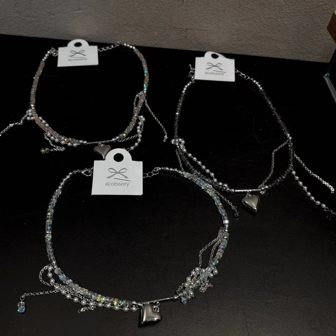 铜合金项链 精致闪闪珠珠爱心项链X67