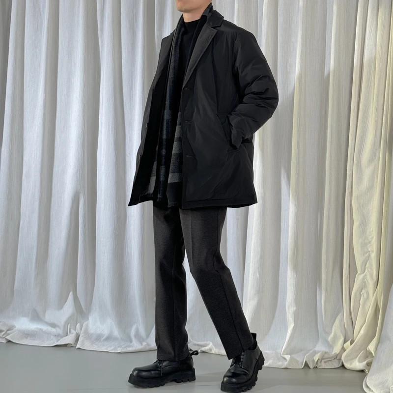 和一合集冬季新款翻领中长款时尚休闲百搭防风保暖加厚羽绒服男款