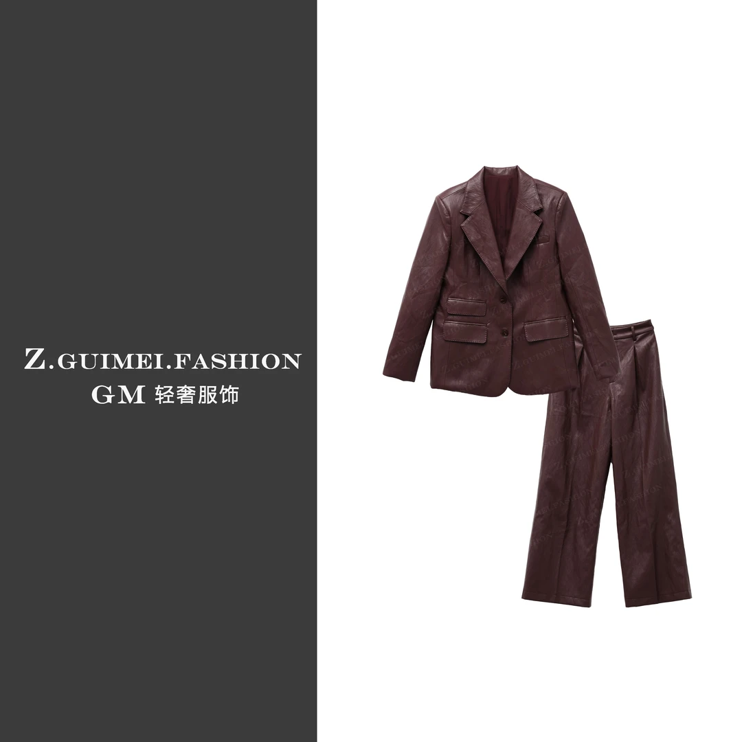 【肆姐高定】设计师款美拉德时尚帅气皮衣套装XY3283