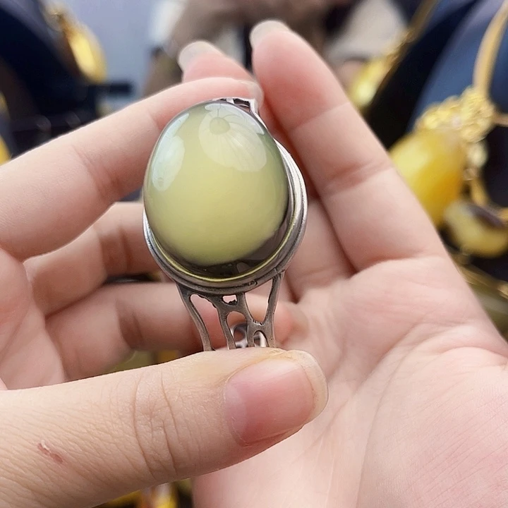 裸石琥珀银S925镶嵌