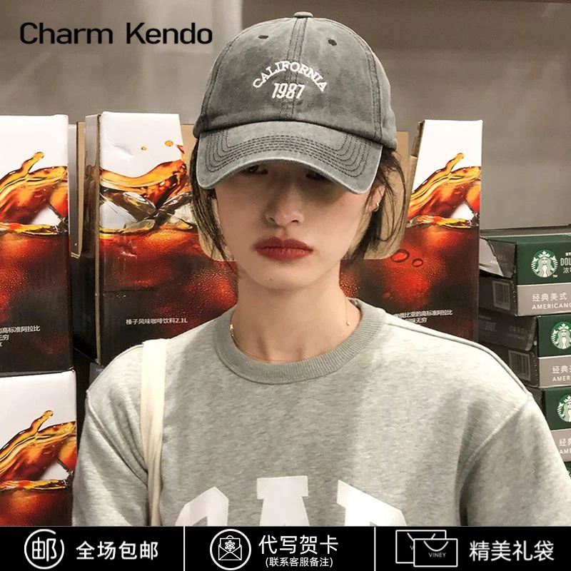 Charm Kendo防晒帽女2025款百搭宽檐显脸小鸭舌帽复古做旧遮阳帽