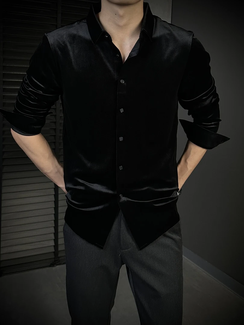 KING&GUCH【金丝绒】秋季男士长袖简约百搭轻奢高端修身衬衣98801