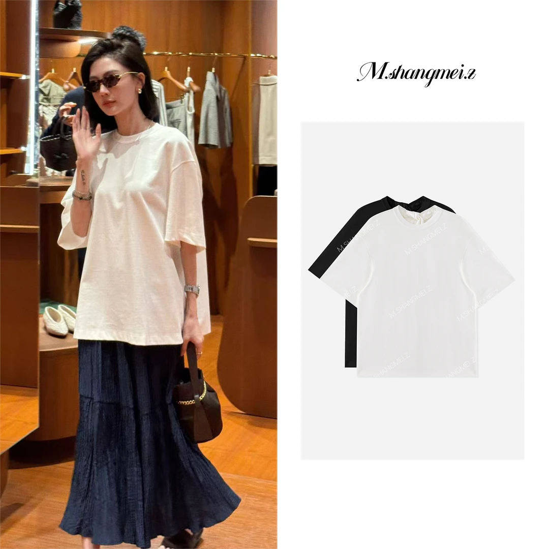 M.SHANGMEI.Z/沐熙【颈间诗篇】美大哥带飘带气质时尚T恤X072796