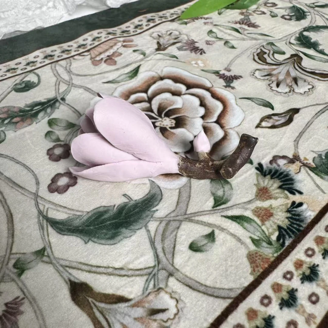 复古陶瓷香插香座粉色木兰花手工捏制瓷花