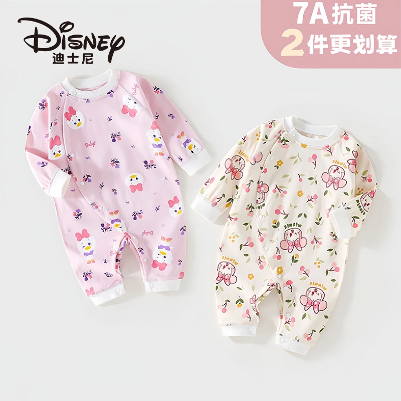 Disney/迪士尼 新生婴儿衣服女宝2025新款无骨连体衣棉哈衣2件装