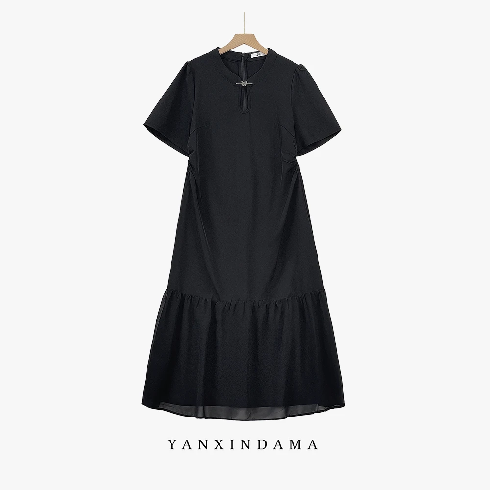 【岩心】大码女装300斤胖MM新中式复古改良旗袍镂空设计连衣裙67011