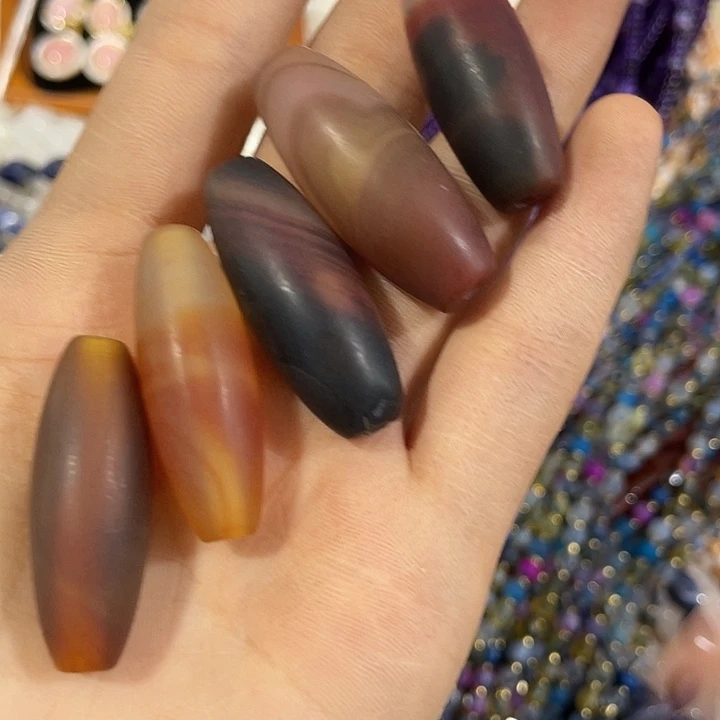 玛瑙/玉髓合金珠宝半成品4个老玛瑙天珠