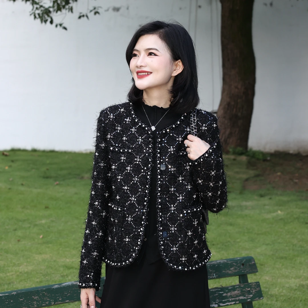 枫竺阿楠anan静奢风重工珠片绣质感小香风外套女秋季时髦显瘦上衣