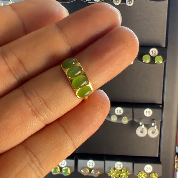 和田玉（碧玉）戒指银S925镀金镶嵌