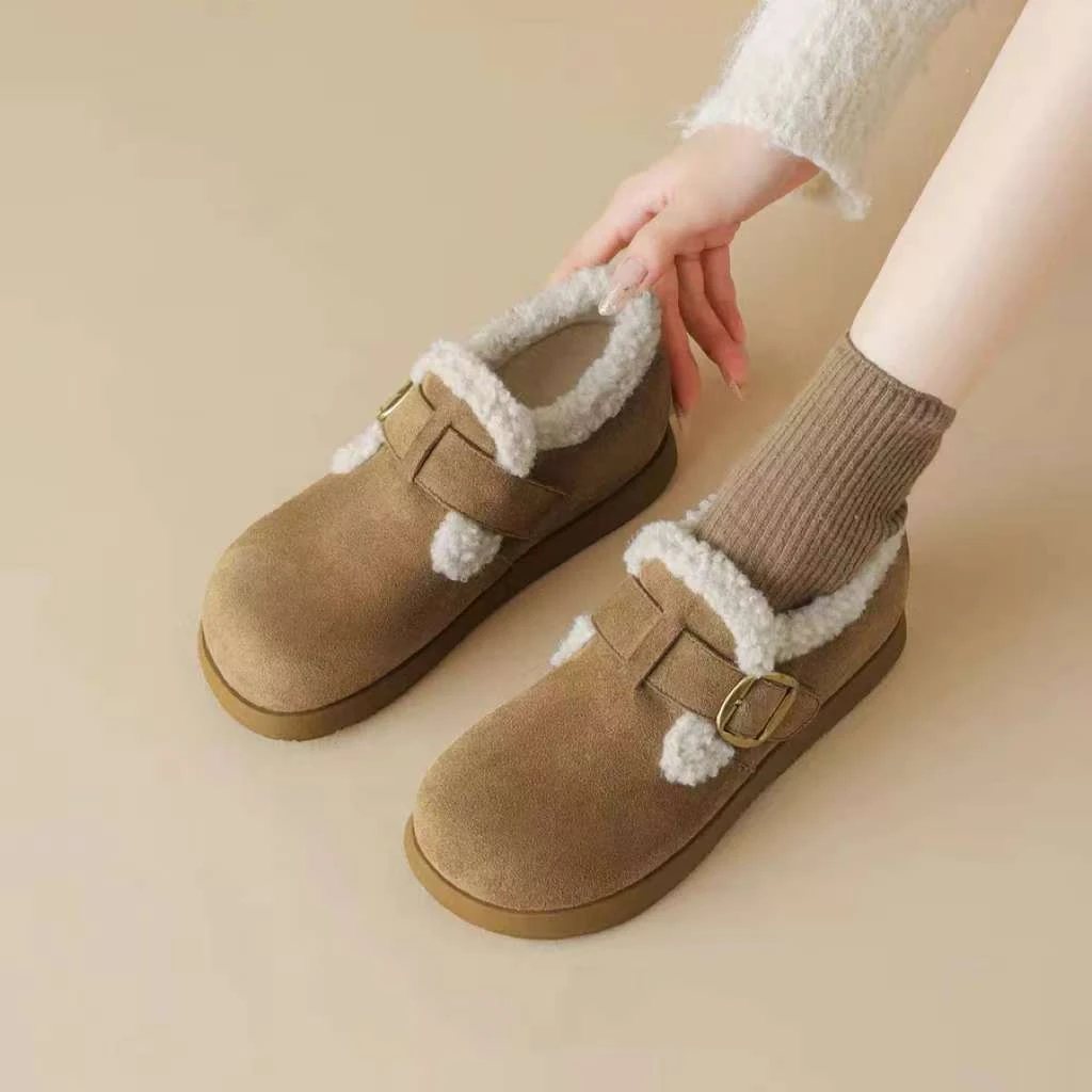 复古勃肯鞋女冬加绒2025窗新爆款厚底增高乐福鞋保暖面包鞋定制帘