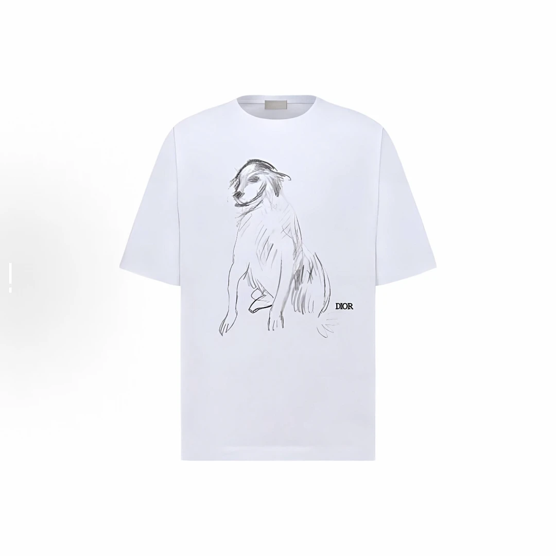 未使用 DIOR/迪奥 简笔画小狗logo短袖/M.L.XL/WL1408