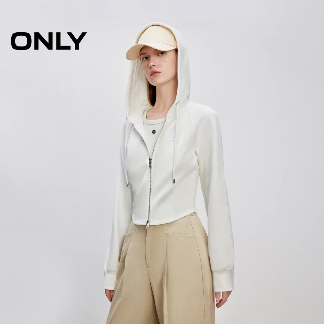 ONLY2025秋季新款舒适显瘦修身连帽插肩短款长袖卫衣女|12549R012