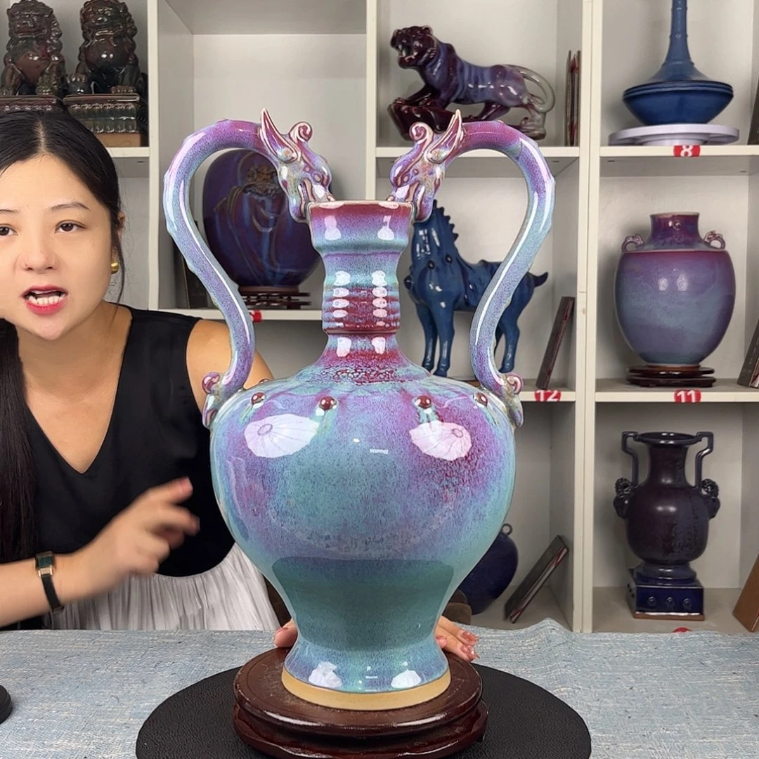 瓷片摆件……双龙瓶……