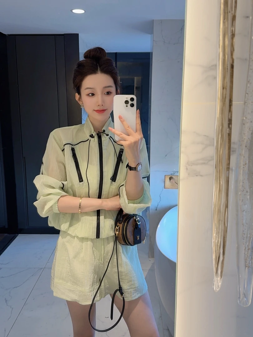 【大静静】清新一夏~时尚休闲运动风薄款防晒冲锋衣套装短裤1234