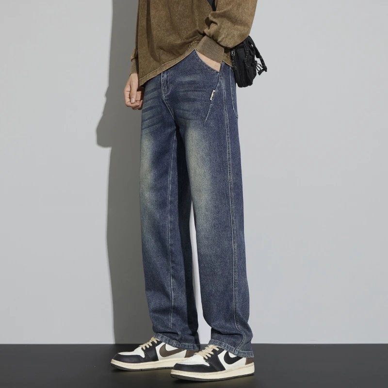 宽松直筒水洗美式牛仔裤男士春季裤子新款复古休闲百搭长裤