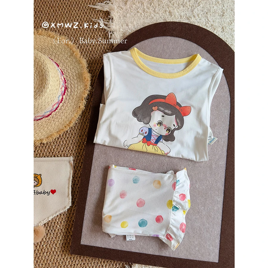 Q童装女童25夏季新款无骨莱赛尔七分袖家居服套装宝宝睡衣两件套