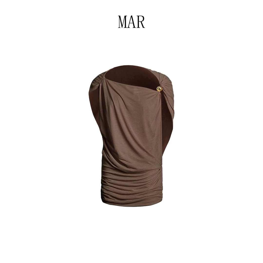 MAR 夏季新款小众设计感不对称褶皱收腰背心上衣女613236