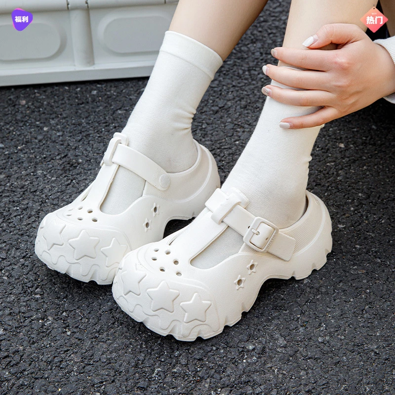 5㎝厚底增高洞洞鞋女夏季2025新款外穿防滑透气踩屎感包头凉拖鞋