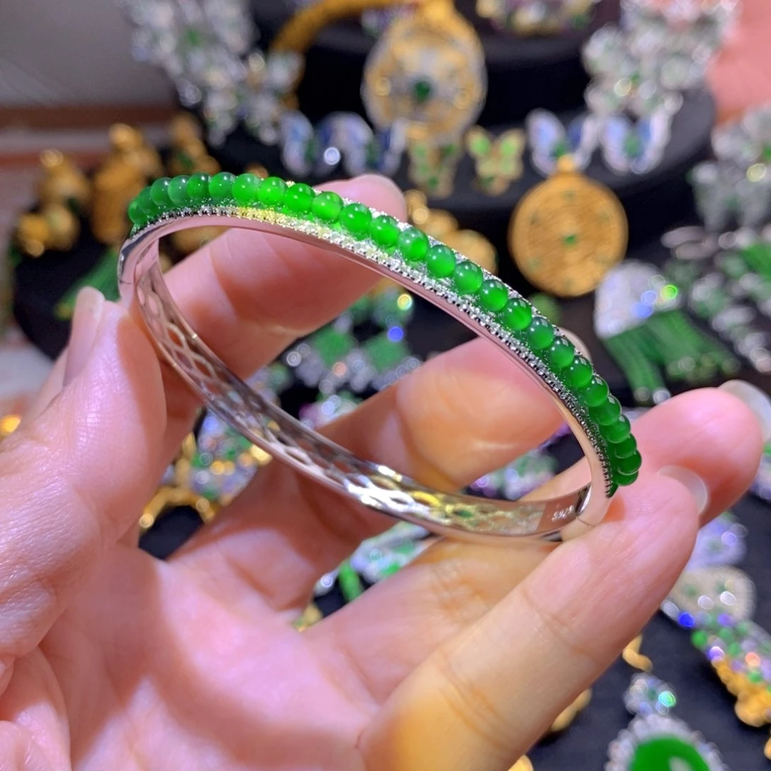 吊坠(不含链)银S925镶嵌翡翠